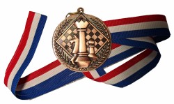 Шахматная медаль круглая с лентой БРОНЗА